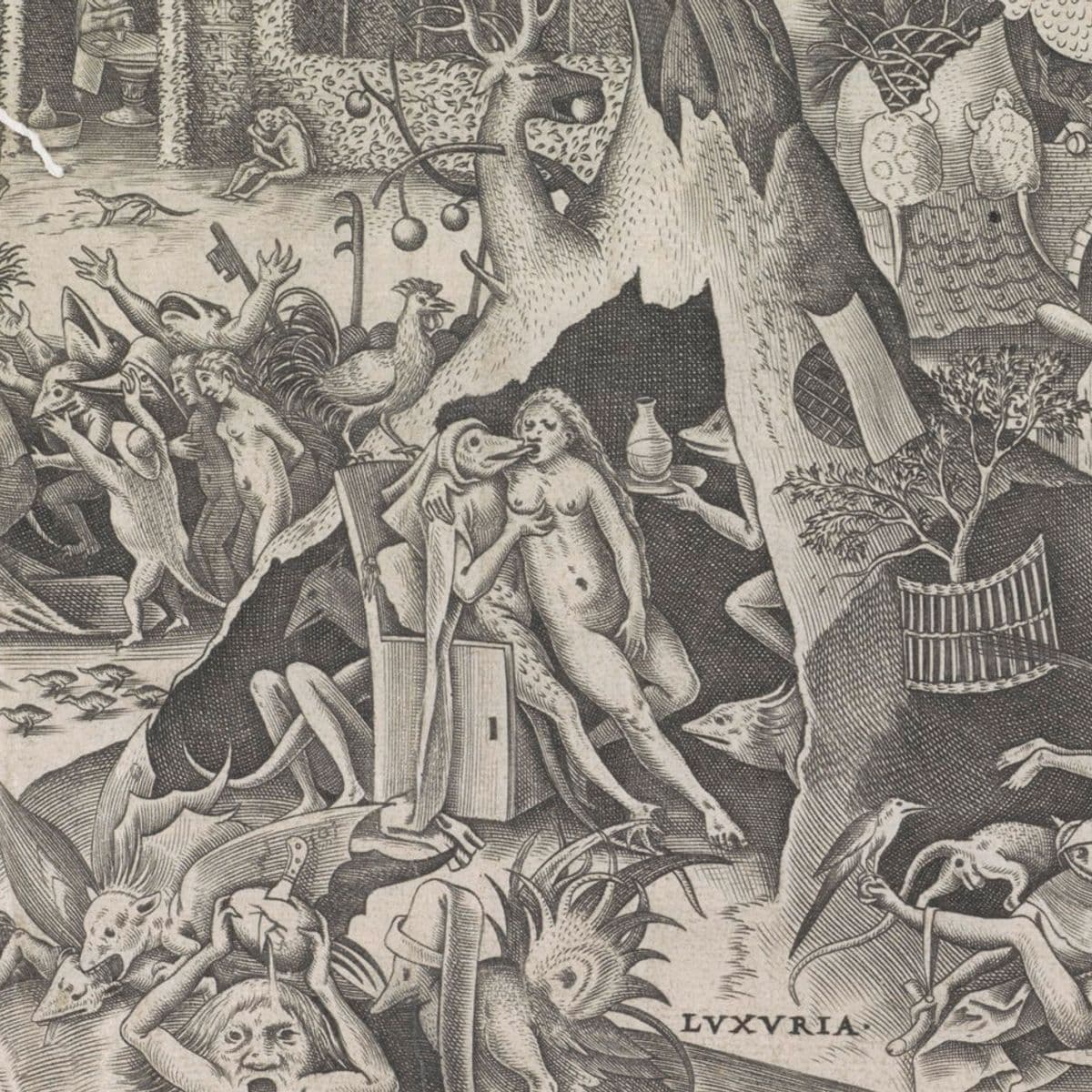Pieter van der Heyden after Pieter Bruegel I, Lust / Luxuria, 1558, engraving, 226 x 295 mm. Collection Rijksmuseum, Amsterdam. Donation of P.C. van Kerckhoff, Den Haag, inv. nr. RP-P-1887-A-12307. Photo Rijksmuseum, Amsterdam.