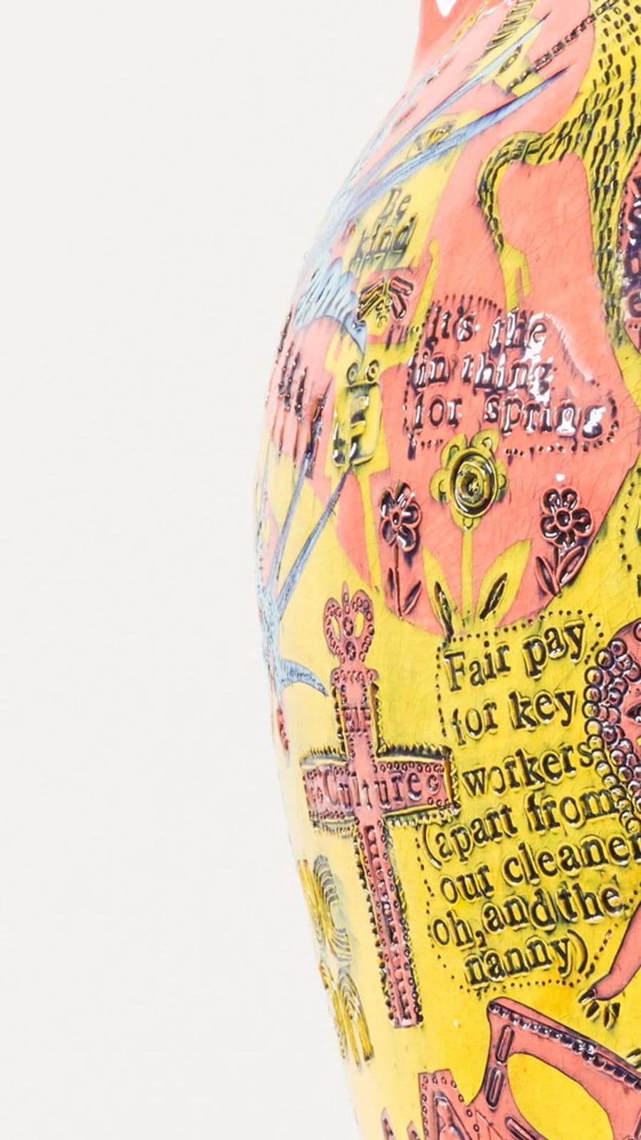 Grayson Perry, We Shall Catch it on the Beaches (detail), 2020 Ceramic, 60 x 36 cm, © Grayson Perry Courtesy the artist and Victoria Miro.